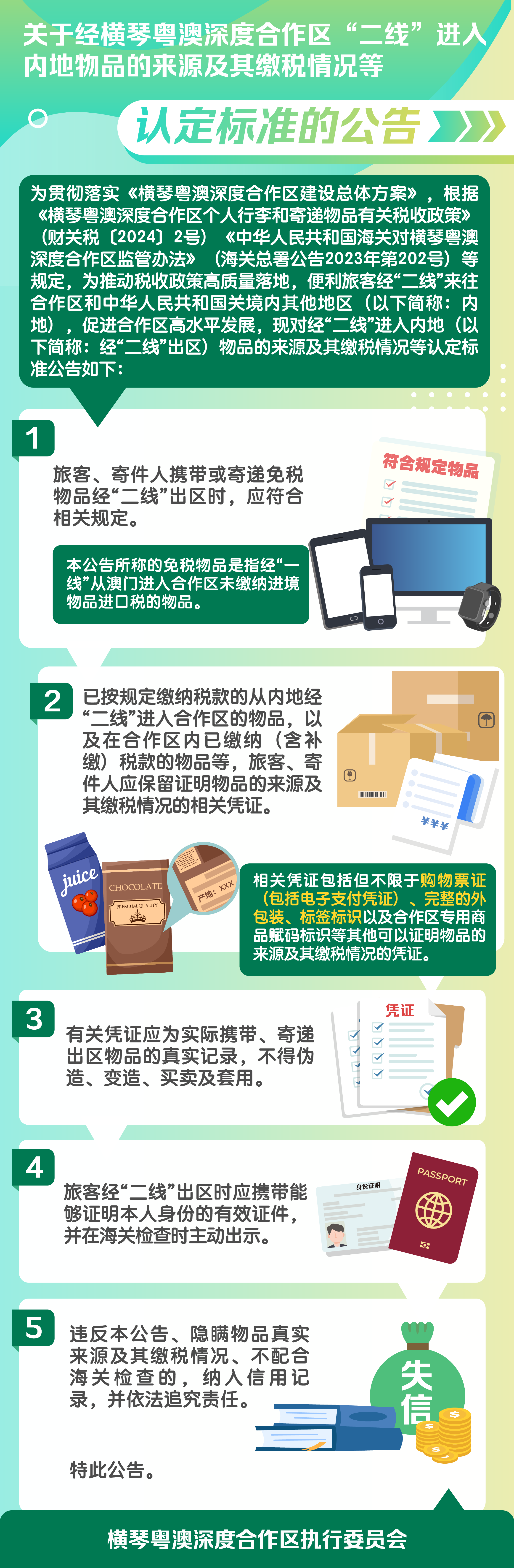 關于經橫琴粵澳深度合作區“二線”進入內地物品的來源及其繳稅情況等認定標準的公告.png