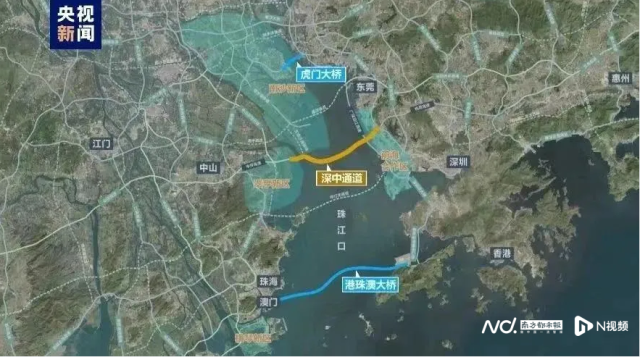 珠江口建成通車的多座大橋，聯通東西兩岸的城市群。圖源：央視新聞