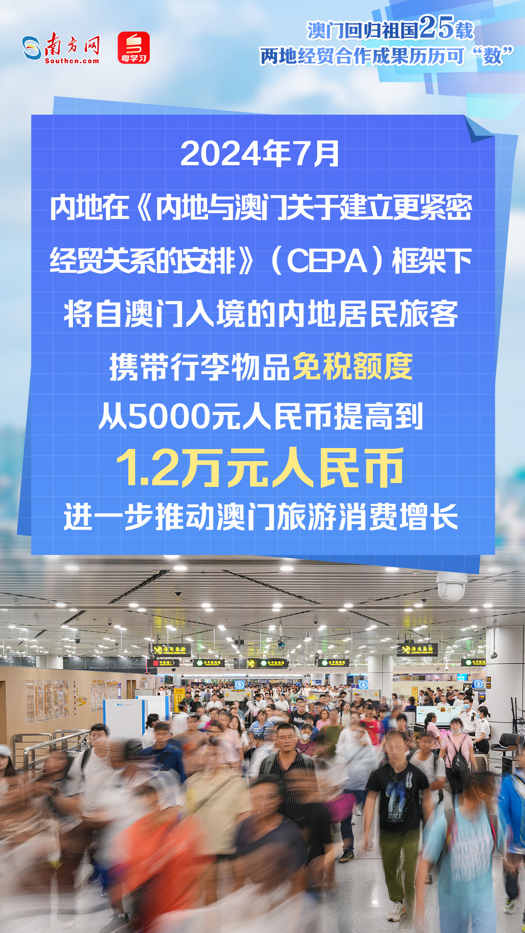 澳門回歸祖國25年來,內地與澳門經貿交流合作不斷深入,助推澳門經濟快速增長、民生持續改善,更好融入國家發展大局。透過一組數據海報,一起速覽兩地經貿合作成果。 澳門回歸祖國25年來,內地與澳門經貿交流合作不斷深入,助推澳門經濟快速增長、民生持續改善,更好融入國家發展大局。透過一組數據海報,一起速覽兩地經貿合作成果。