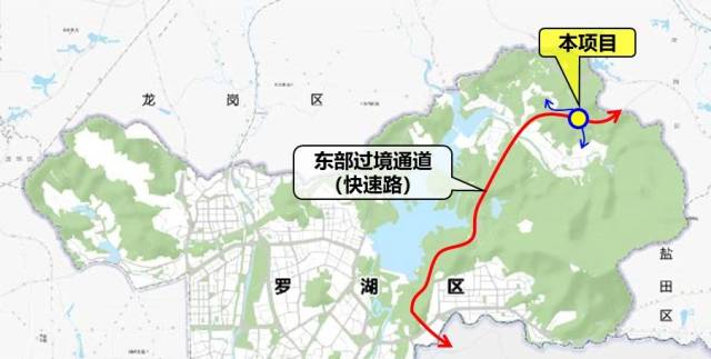 深圳東部過境通道龍過水立交及銜接通道市政工程項目區域位置圖,圖源深圳交通 深圳東部過境通道龍過水立交及銜接通道市政工程項目區域位置圖,圖源深圳交通