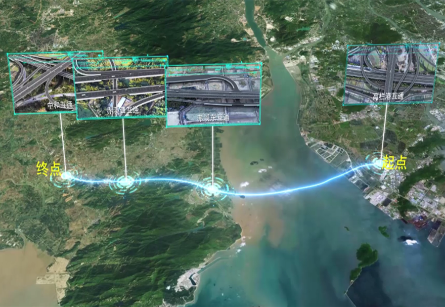 黃茅海跨海通道項目以跨海橋梁方式跨越崖門口黃茅海水域，設置通航孔橋兩座，分別為高欄港大橋和黃茅海大橋。項目全長約31公里，采用雙向6車道高速公路標準，將同時建設2座700米級超大斜拉橋，其中高欄港大橋為主跨700米獨柱塔雙索面全漂浮體系斜拉橋，黃茅海大橋為主跨2x720米獨柱塔雙索面三塔斜拉橋，并設中、長隧道各1座，互通立交4處，其中黃茅海大橋建成后將成為世界最大跨徑三塔斜拉橋。圖為黃茅海跨海通道位置效果圖。